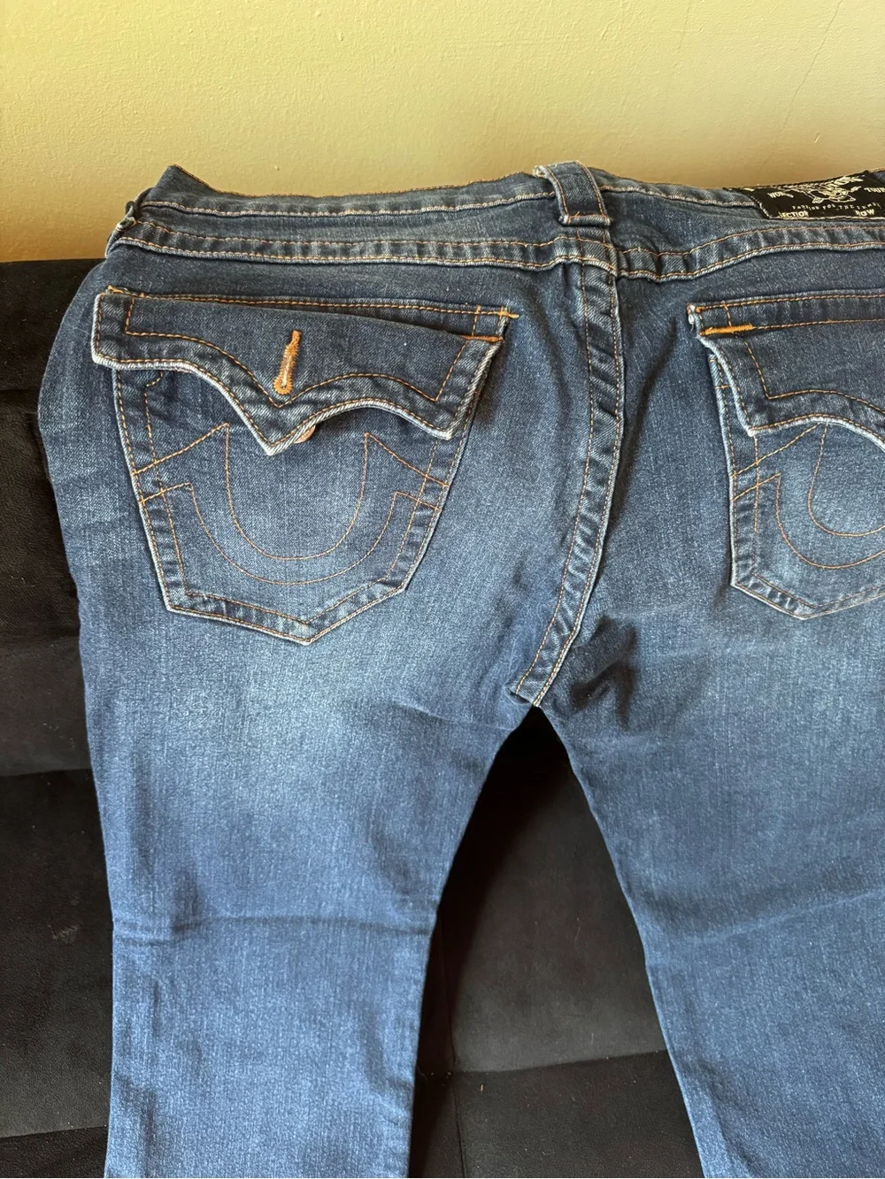 True Religion Men's Deep Blue Slim Jeans with Contrast Stitching
